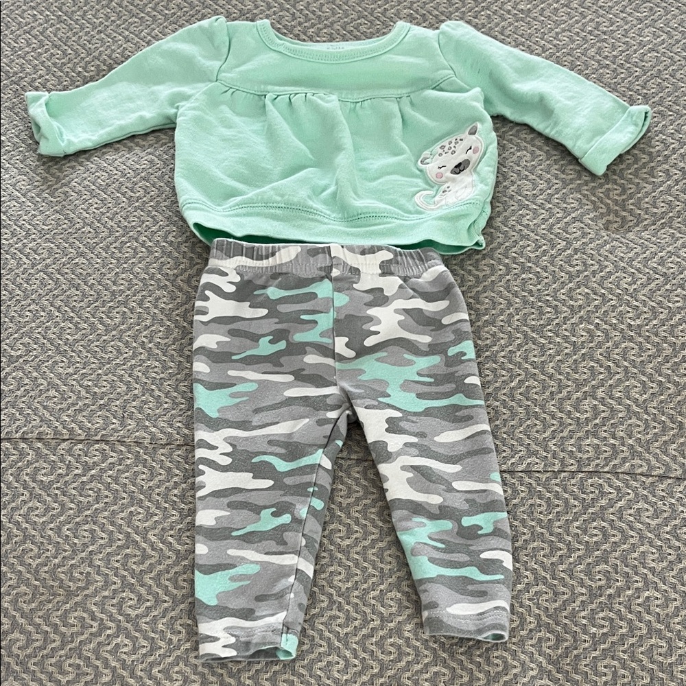 Infant Mint Green and Gray Matching Set